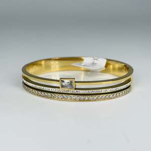 Brazalete Geométrico Clásico de Moda, Acero Inoxidable 316L, Chapado en Oro PVD con Incrustaciones de Cristal para Mujer - Product Image 1