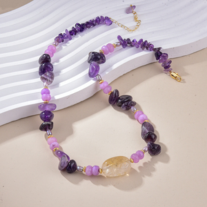 Collar de piedra natural estilo bohemio con amatista para ropa informal de moda - Product Image 4