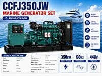 Groupe électrogène marin turbocompressé et refroidi par air SCDC CCFJ350JW 350 kW, générateur diesel CUM CUMS KTA19-DM pour navires de marchandises et bateaux