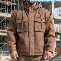Veste de travail à capuche en toile épaisse pour homme, manteau cargo d'hiver, multi-poches, veste de travail de construction