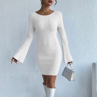 Robe moulante tricotée sexy unie sans dos pour femme, avec manches évasées, style bodycon – Fabricant de tricots