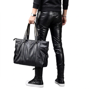 Design personnalisé prix de gros pantalons de sport en cuir véritable pour hommes pantalons en cuir mince pantalon en cuir noir - Product Image 1