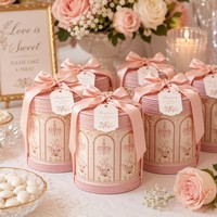 Grande boîte à fleurs ronde de luxe pour bouquet, boîte cylindrique en carton rose avec ruban