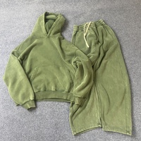 Ensemble Homme Luxe Décontracté Streetwear Hip Hop : Sweat à Capuche Boxy Vintage Délavé et Pantalon de Survêtement Épais Effet Usé