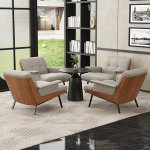 Ensemble de chaises de négociation en cuir et bois massif, canapé de salon en éponge pour hall d'hôtel, bureau, salon - Anti-salissure - Product Image 4