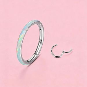 Piercings d'oreille, d'os et de nez personnalisés en titane G23 avec <span class=keywords><strong>opale</strong></span> incrustée de précision, <span class=keywords><strong>fermeture</strong></span> plate lisse, clous pour piercing / Cz - Product Image 1
