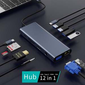 Base de Conexión USB-C 12 en 1 Personalizada X527 con Doble Ranura SD, Ranura TF, USB 3.1, USB-C 10 Gbps, PD 100 W, RJ45 y Audio de 3.5 mm para Computadora - Product Image 4