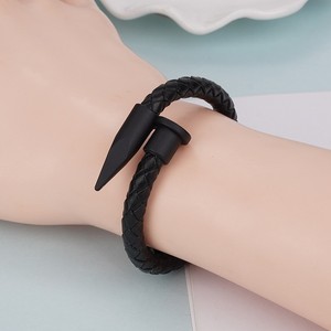 Spike <b>Leather</b> <b>Bracelet</b> Steel Black Gunmetal Zinc Alloy Magnetic Buckle Punk Style Jewelry for Men Women - Product Image 3