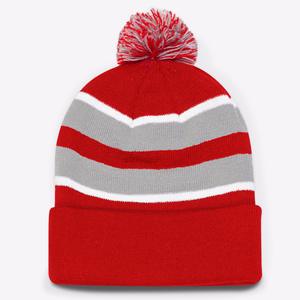 Venta al por mayor de encargo de alta calidad Unisex acrílico liso gorra a rayas 3D bordado de punto de invierno esquí Sombrero con lazo Beanie fabricante - Product Image 2