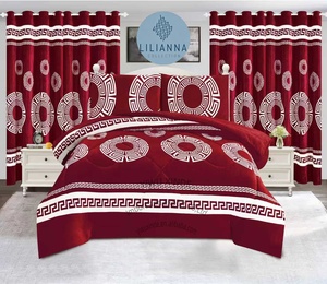 Ensemble de literie moderne de luxe en velours poly, 7 pièces, motif géométrique marron, avec rideaux assortis, pour cadeau de <span class=keywords><strong>vacances</strong></span>, taille King USA - Product Image 1