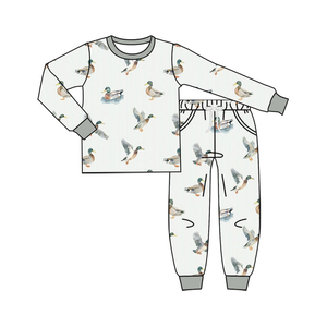 Longlv Conjunto de 2 piezas de ropa de dormir de algodón orgánico para bebés, con estampado de pato y rayas, pijama de manga larga - Product Image 6