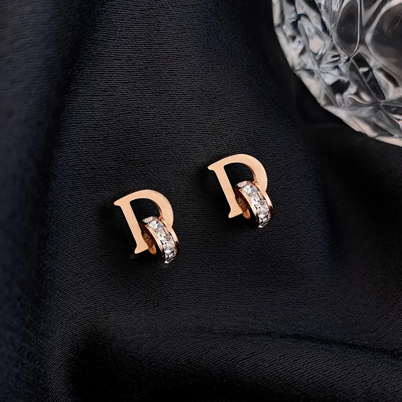 2022 Designer Jewelry Famous Brand Women's Party Earrings Stainless Steel Letter D Earrings