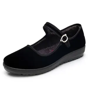 Women's Flat-Bottom Working Soft-Soled Cloth Shoes Black Non-Slip Work Shoes Plus Velvet Winter Cotton Shoes