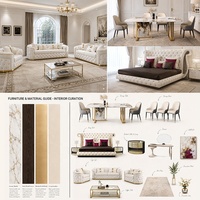 Europäisches Luxus-Chesterfield-Sofa aus Echtleder mit Goldverzierung, Stoffbezug, Knopf- und Rautensteppung, Wohnzimmer-Möbelset