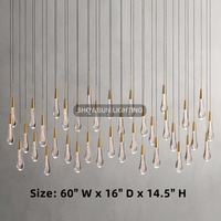 Lustre rectangulaire de luxe de 60 pouces de haut, de qualité supérieure, pour table à manger, style goutte de pluie, moderne, pour salle à manger