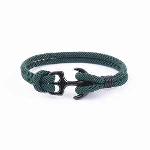 Personalized Jewelry Gift for Unisex Double Layer Milan Rope Nautical <b>Wrap</b> Bracelet <b>Black</b> Stainless Steel Anchor Cuff Bracelet - Product Image 5