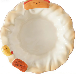 Vajilla de Cerámica con Diseño de <span class=keywords><strong>Pan</strong></span> Tallado, Plato Irregular de Alta Calidad para Postres, Galletas, Tazón de Arroz y Cuchara - Product Image 4