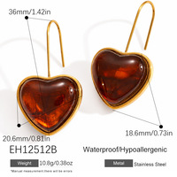 Boucles d'oreilles pendantes en forme de cœur SUMMLY en acier inoxydable plaqué or 18 carats, boucles d'oreilles à crochet en forme de cœur en résine Maillard, style rétro artistique
