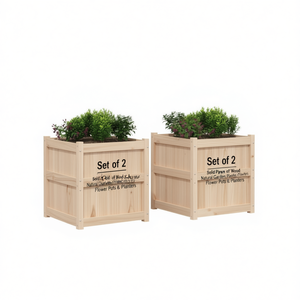 Set di 2 Fioriere da Giardino in Legno di Pino Massiccio, Vasi Quadrati Rustici per Uso Esterno - Product Image 1