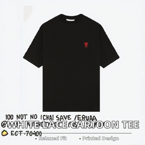 Camiseta de longitud media de gama alta de verano Encaje simple blanco con dibujos animados lindos Impresión digital ecológica de moda Ajuste Suelto - Product Image 2