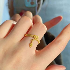 Anillo de Dedo con Diseño de Dragón Chapado en Oro de Estilo Chino para Mujer, Anillo de Índice Esmerilado de Boca Abierta de Estilo Étnico - Product Image 5