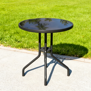 <b>Outdoor</b> Diameter 60cm Black Ripple Pattern Assembled Water Tempered Silk-screen Printed Glass <b>Round</b> <b>Table</b> for Garden - Product Image 2