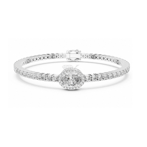 Pulsera de tenis con halo ovalado de diamantes East West, con centro de diamantes cultivados en laboratorio en oro amarillo, elegante joyería nupcial. - Product Image 5