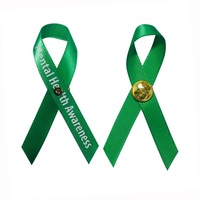 Rubans de sensibilisation personnalisés en polyester vert satiné avec boucle papillon et logo pour rubans de sensibilisation