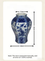 Vase hexagonal bleu et blanc peint à la main avec motif multi-scènes