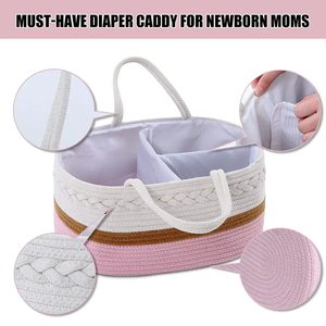 Nueva colección, bolsa de pañales de <span class=keywords><strong>maternidad</strong></span> para momias, <span class=keywords><strong>cesta</strong></span> de pañales de cuerda de algodón portátil y organizador para pañales de bebé - Product Image 2