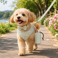 Set Tali Anjing Katun Lembut dengan Harness, Kalung, Dasi Kupu-kupu, Motif Kotak-kotak, Cetakan Bebek, Perlengkapan Jalan-jalan Hewan Peliharaan, Paket Hadiah