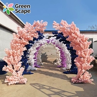 Arche de fleurs de cerisier artificielles violettes, feuilles roses et vertes, décoration de toile de fond pour cérémonie de mariage