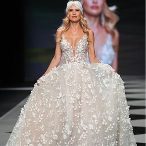 Robe de mariée en dentelle 3D pour femmes, bretelles Spaghetti, appliques en dentelle, robe trapèze, collection <span class=keywords><strong>2022</strong></span> - Product Image 5