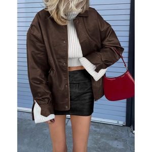 Veste de moto en cuir d'agneau synthétique pour femme sur mesure, tendance, surdimensionnée, fermeture éclair, manteau d'hiver pour l'automne et le printemps, vêtements d'extérieur - Product Image 1