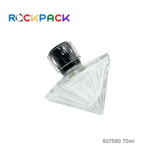 Botella de vidrio vacía de perfume de lujo con forma especial irregular transparente de 70ml