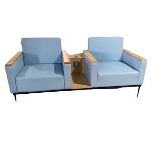 Ensemble de canapés pour salle d'attente Ke Ming 1800*750*800, cadre en acier bleu avec table basse en bois massif - Product Image 5