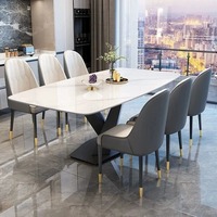 Ensemble de table à manger simple avec structure métallique pour 4, 6 ou 8 personnes, idéal pour appartement et maison
