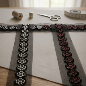 Black Beads Work Burkha Lace Beaded Embroidered Decorative Trim for Abaya Hijab Dress Garments Sewing and Fashion Accessories - Product Image 1