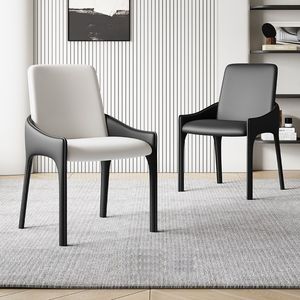 Italian Minimalist <b>Dining</b> <b>Chair</b> Black Backrest Saddle Leather Design Living Room Adult Use - Product Image 2