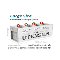Porte-ustensiles en bois d'acacia pour comptoir de cuisine, porte-ustensiles extra large avec 4 compartiments