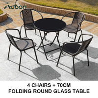 Ensemble table et chaises d'extérieur en verre rond de 70 cm pour balcon de villa moderne, cour et jardin de thé, idéal pour la détente
