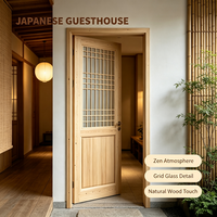 Porte en bois massif de pin brut avec grille intérieure, porte simple en bois pour la décoration de chambre d'hôtel
