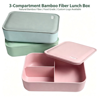 Boîte à lunch écologique en fibre de bambou à 3 compartiments, sans BPA, étanche, compatible micro-ondes, pour l'école et le bureau