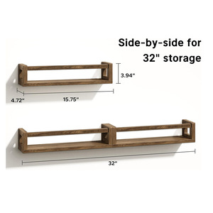 Wooden Wall Mounted <b>Shelf</b> 3 Tier Rectangle Brown Durable Storage <b>Rack</b> For Kitchen Living Room Bathroom - Product Image 2