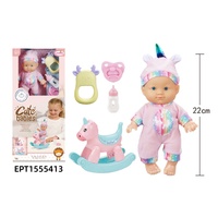 Ensemble de poupée gonflable pour bébé EPT 22 cm avec cheval à bascule, biberon, sucette et anneau de dentition pour filles