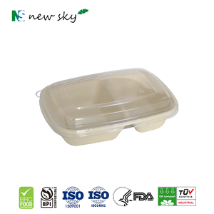 Barquette alimentaire jetable biodégradable 100% compostable en pulpe de bagasse de canne à sucre naturelle avec couvercle - Product Image 1