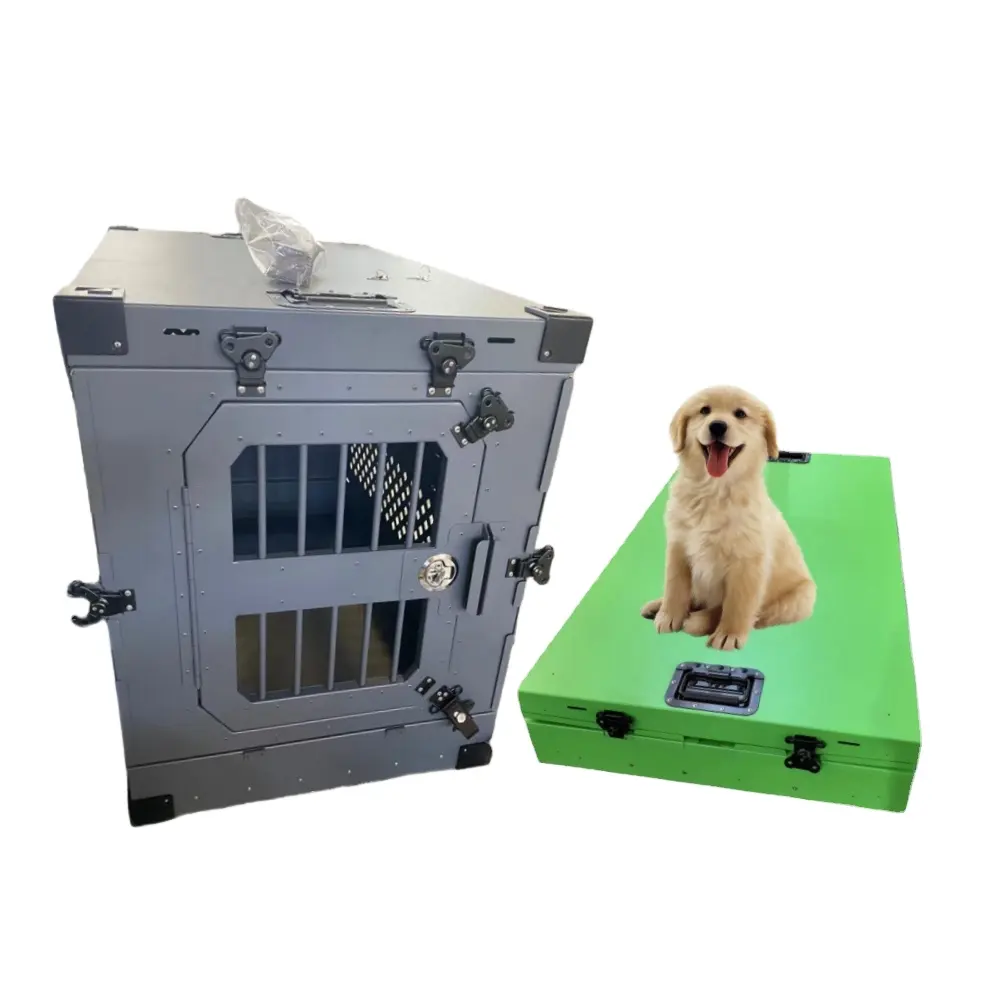 Preex-Cage pliable en aluminium gris de 40 pouces empilable pour chien, grand chenil pliable XL pour animaux de compagnie