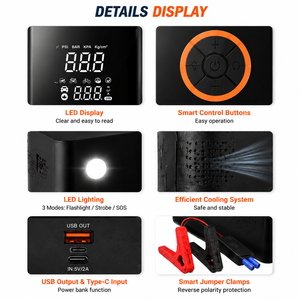 14.8V Portable Jump Starter Tire Inflator <b>Car</b> Battery Booster 150PSI Air Compressor LED Light SOS Power Bank OEM ODM Factory Pro - Product Image 3