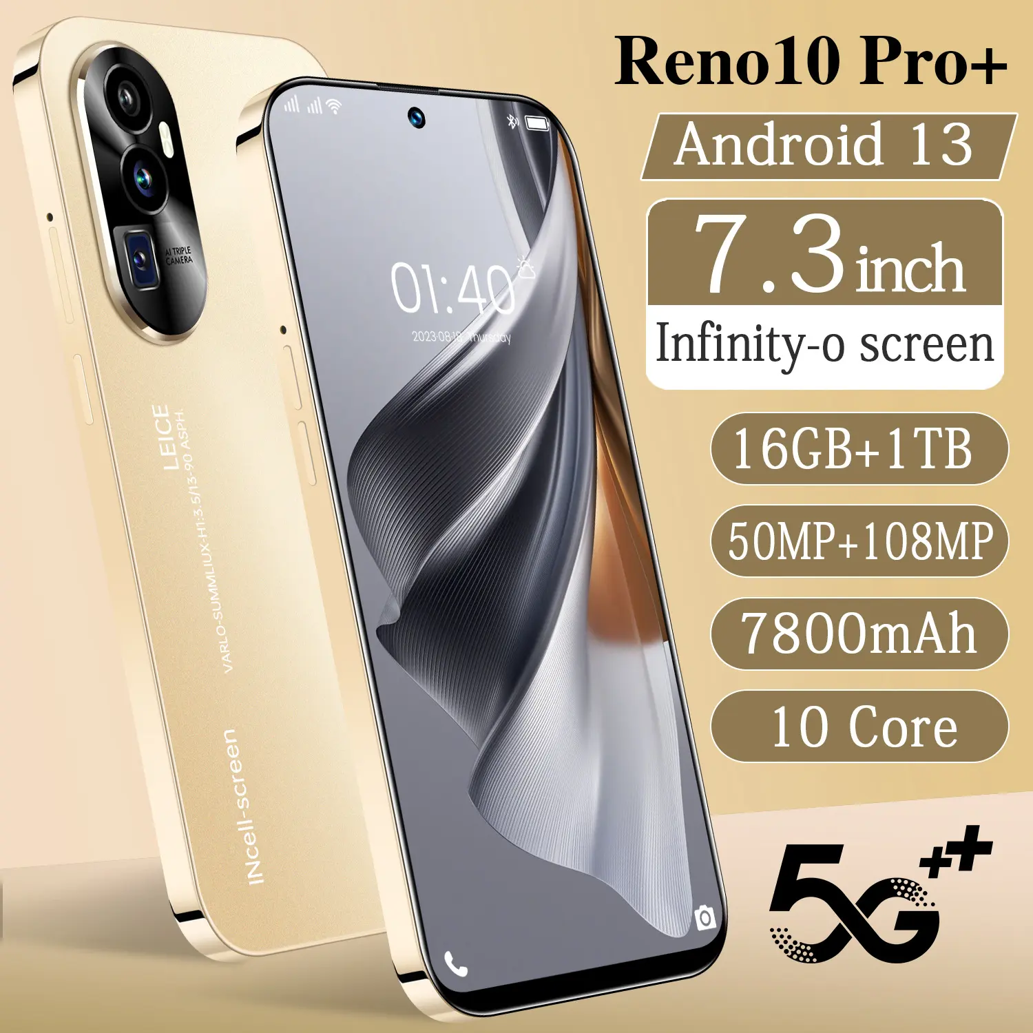 Reno10 pro sıcak satış 7.3 inç 4g 5g Android 12.0 cep telefonu çift sim kartları ile