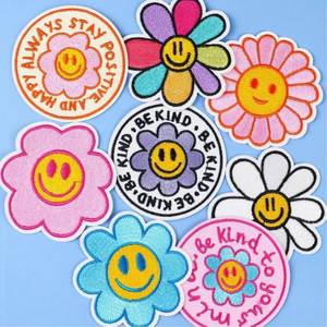 Custom Iron on Embroidered Colorful Smile Face Sun Flower Patches for Clothing Bag Decoration - Product Image 6